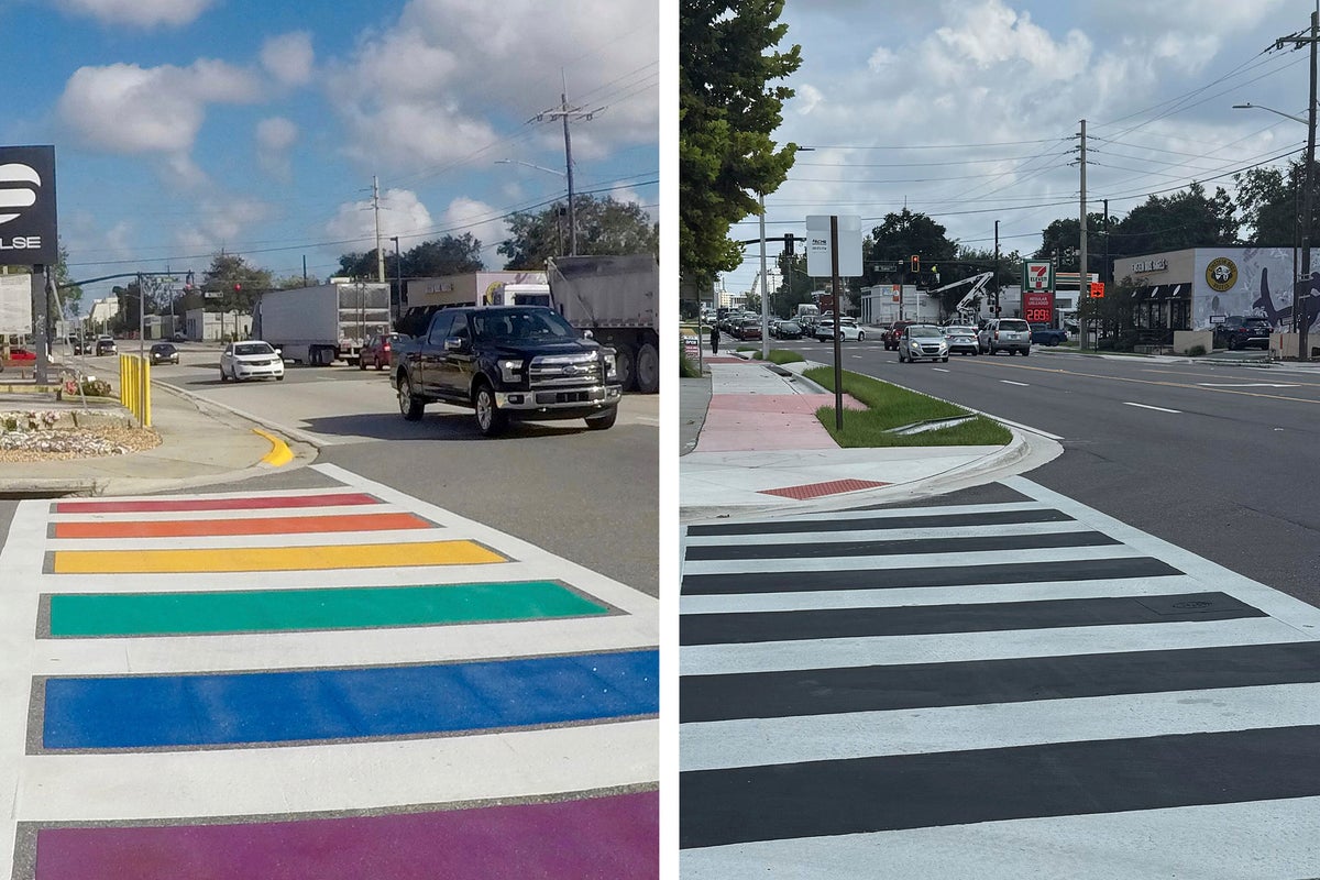 Rainbow crosswalk outside Florida Pulse nightclub where 49 LGBT+ people were killed is removed overnight on Trump’s orders