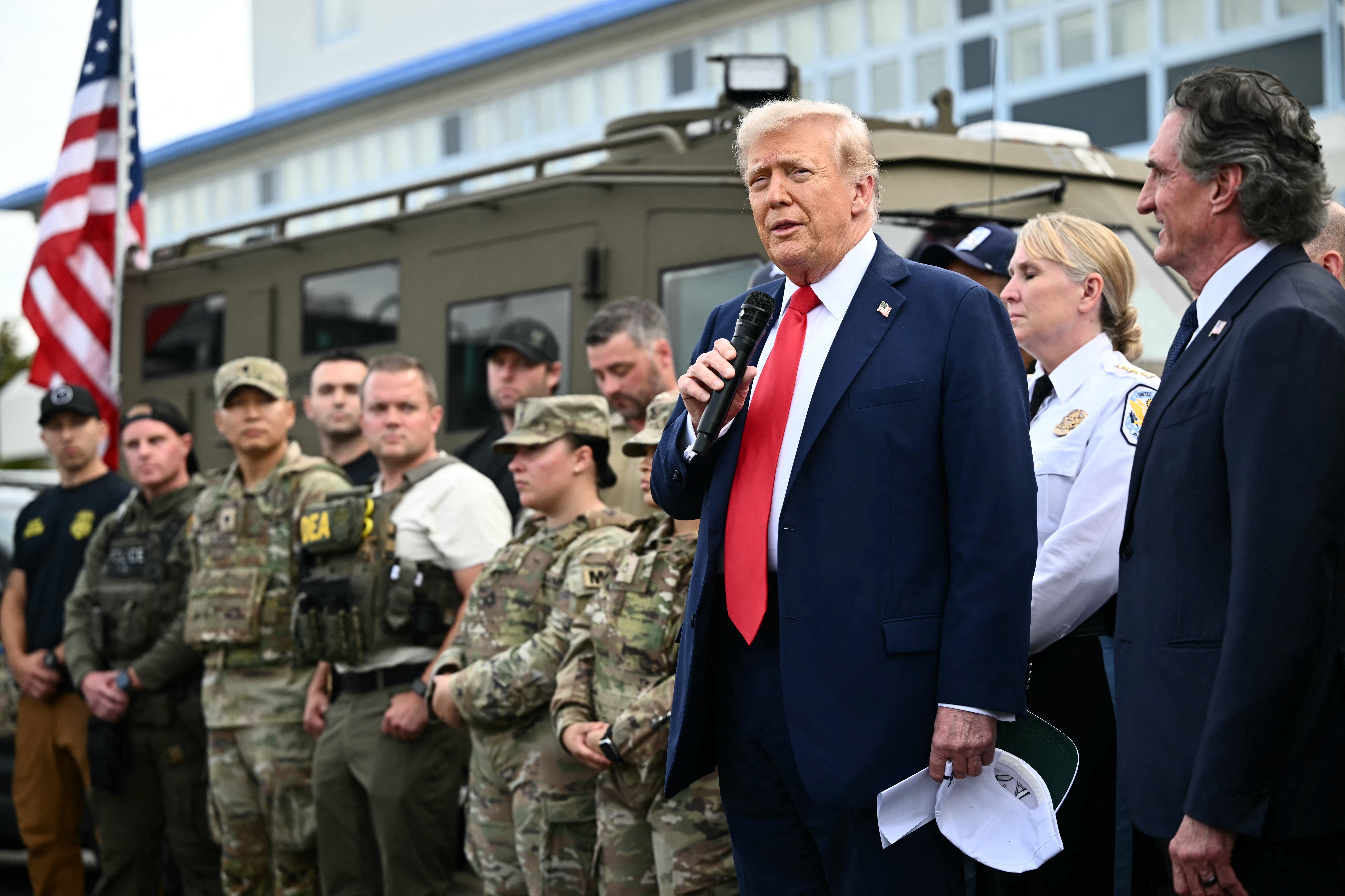 President Donald Trump has touted his perceived wins while praising ‘healthy, attractive people’ during a photo op to kick off his patrol with D.C. police and federal forces