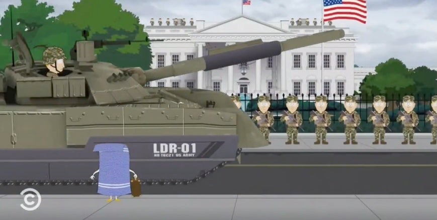 'South Park' has taken aim at President Donald Trump's Washington, D.C. crime takeover, showing tanks and marching troops at national landmarks in its latest episode