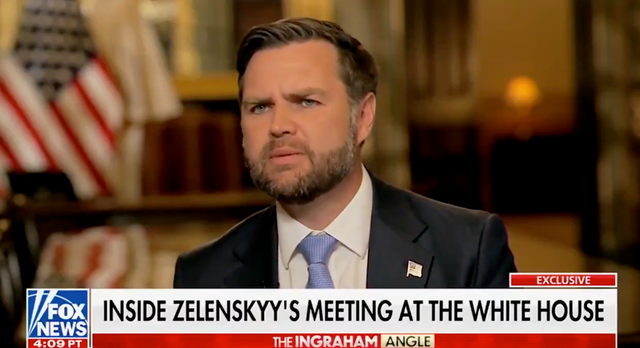 <p>U.S. Vice President JD Vance discusses America's involvement in attempting to end Russia's war in Ukraine with Laura Ingraham on Fox News on Wednesday August 20 2025</p>