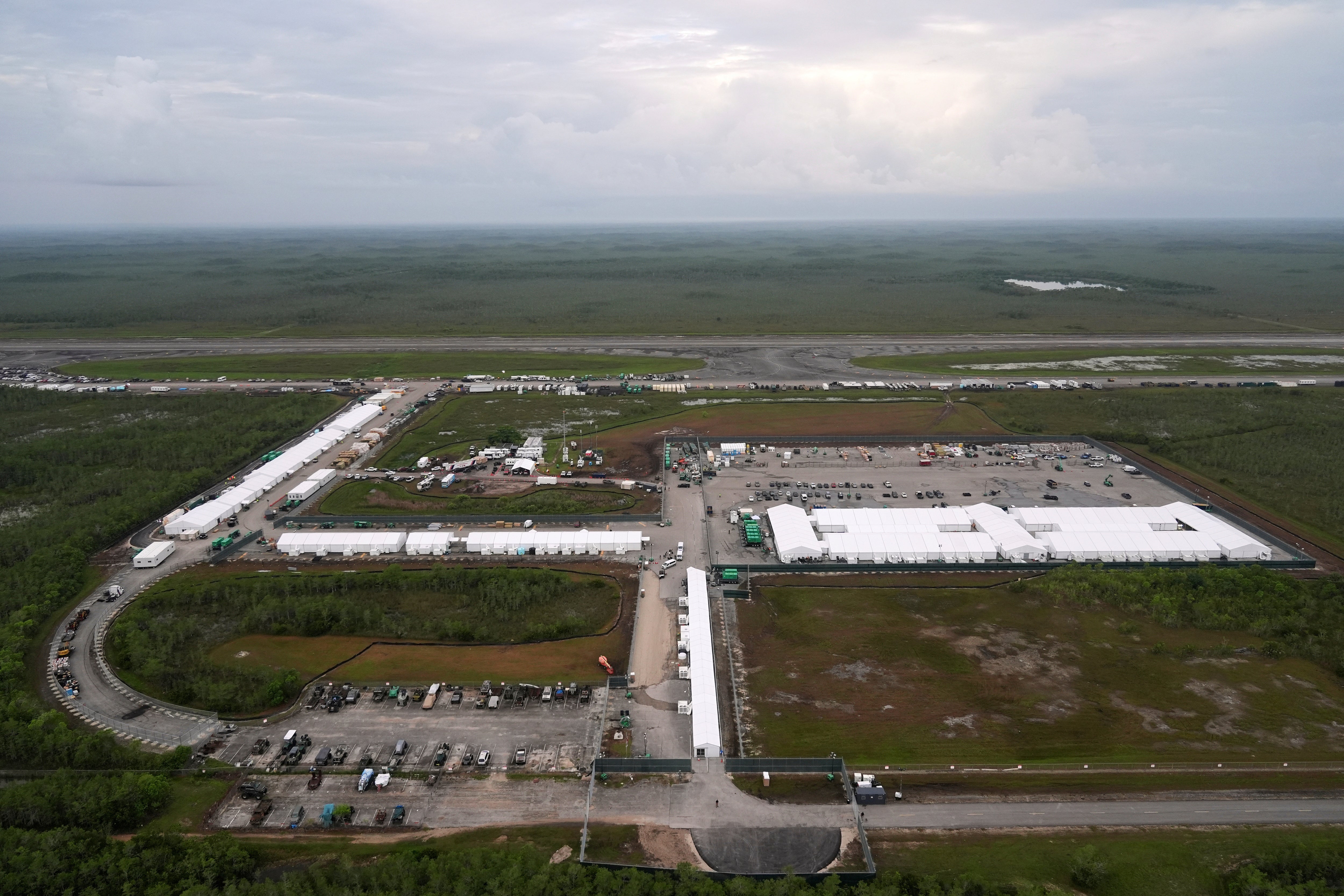 Work progresses on a new migrant detention facility dubbed ‘Alligator Alcatraz,’ at Dade-Collier Training and Transition facility in the Florida Everglades