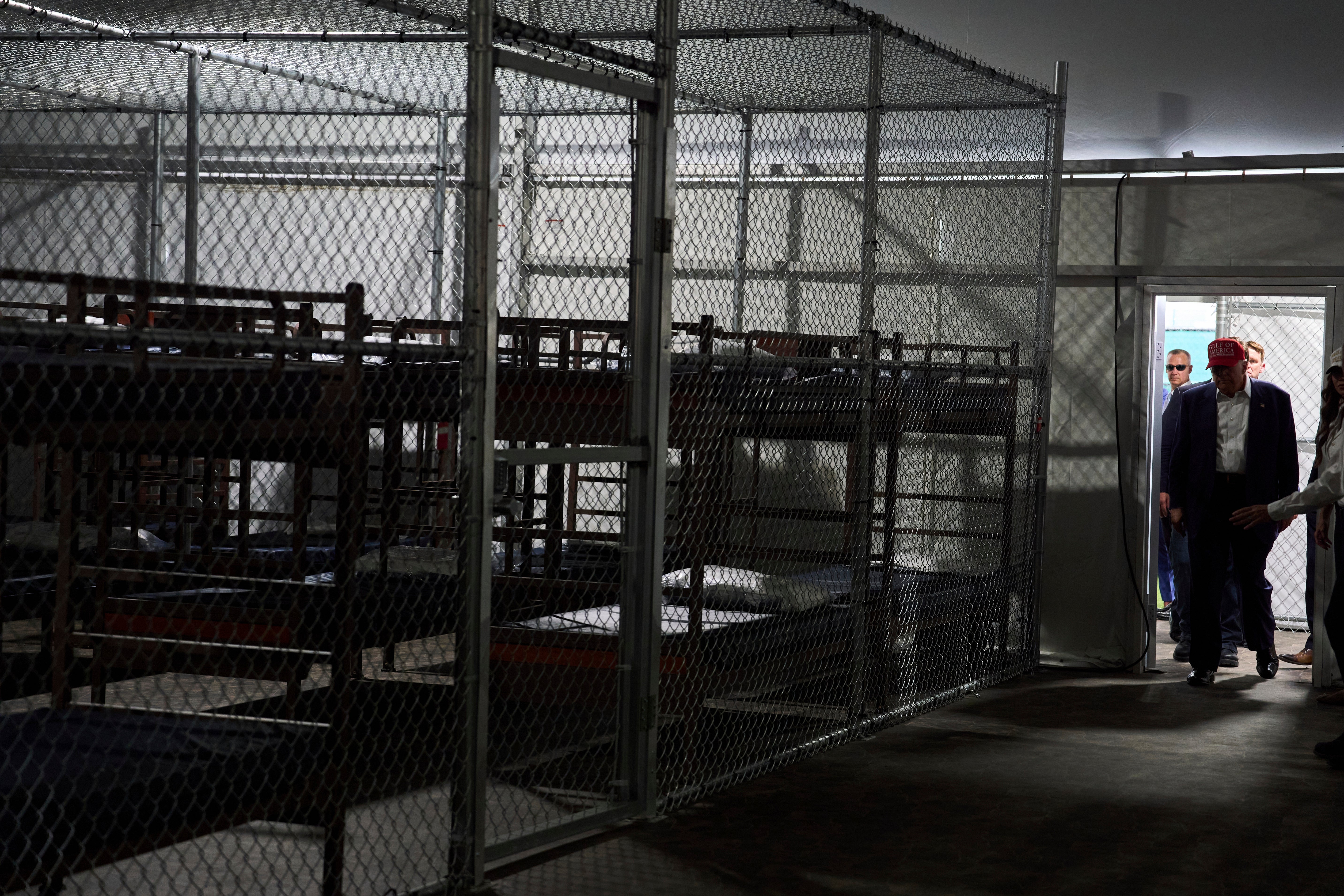 President Donald Trump tours ‘Alligator Alcatraz,’ a new migrant detention facility at Dade-Collier Training and Transition facility, on July 1, 2025