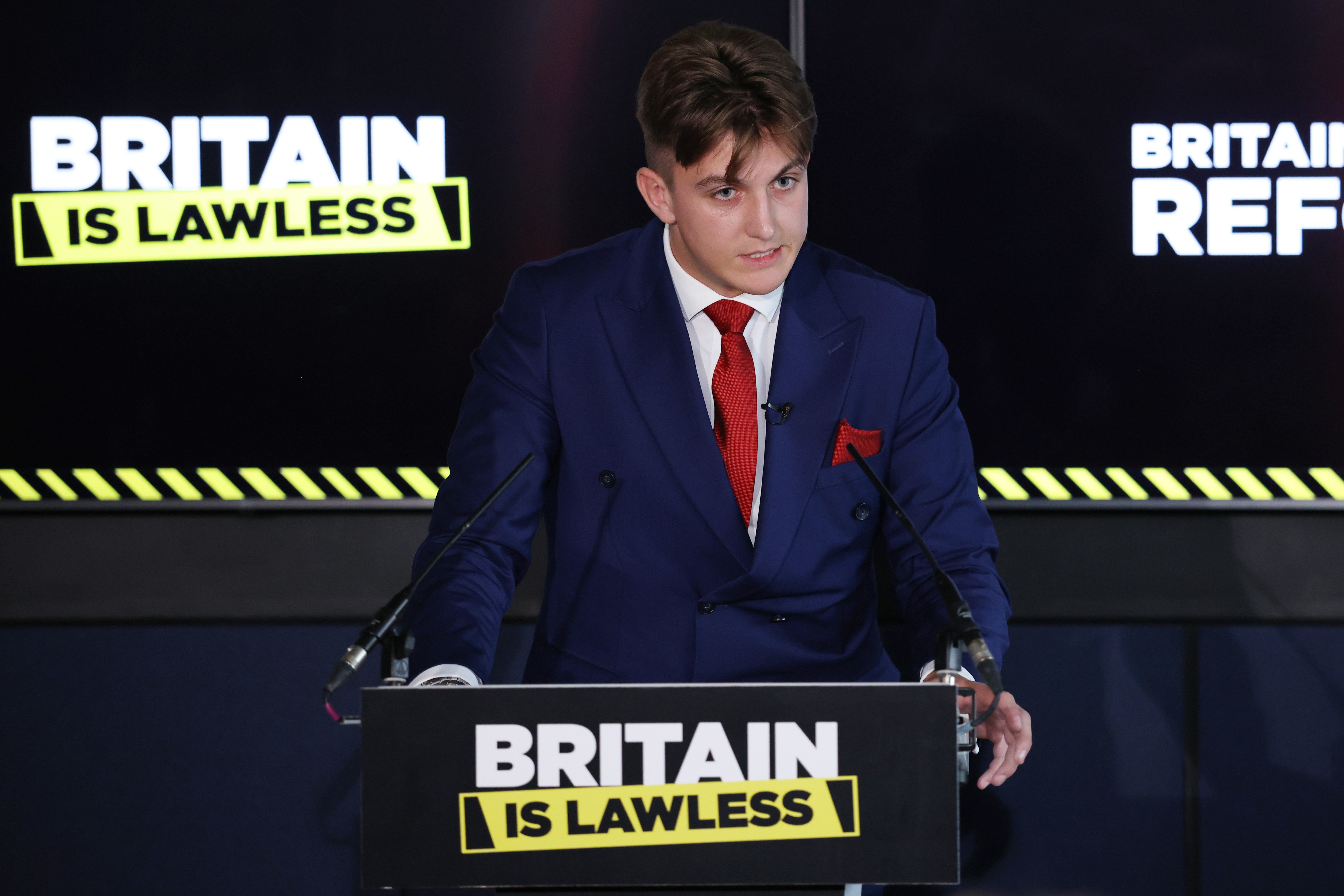 Reform UK councillor George Finch, aged 19, attends a press conference on law and order earlier this month