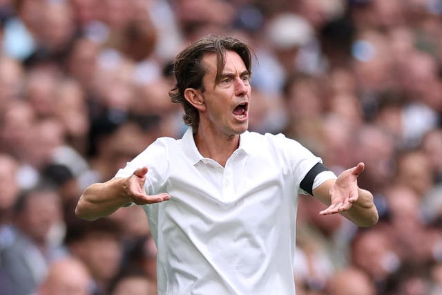 <p>Thomas Frank on the touchline as Tottenham manager</p>