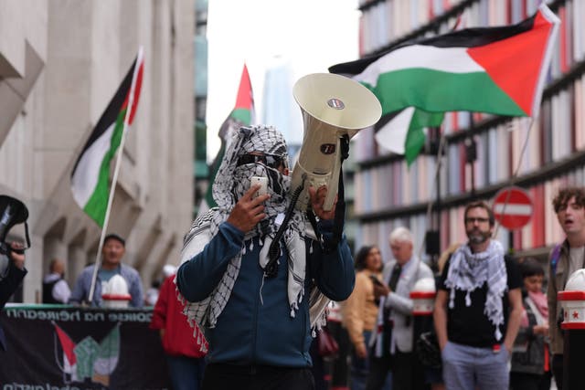Protesters were outside the Old Bailey as the accused appeared in court charged with aggravated burglary, criminal damage and violent disorder (PA)