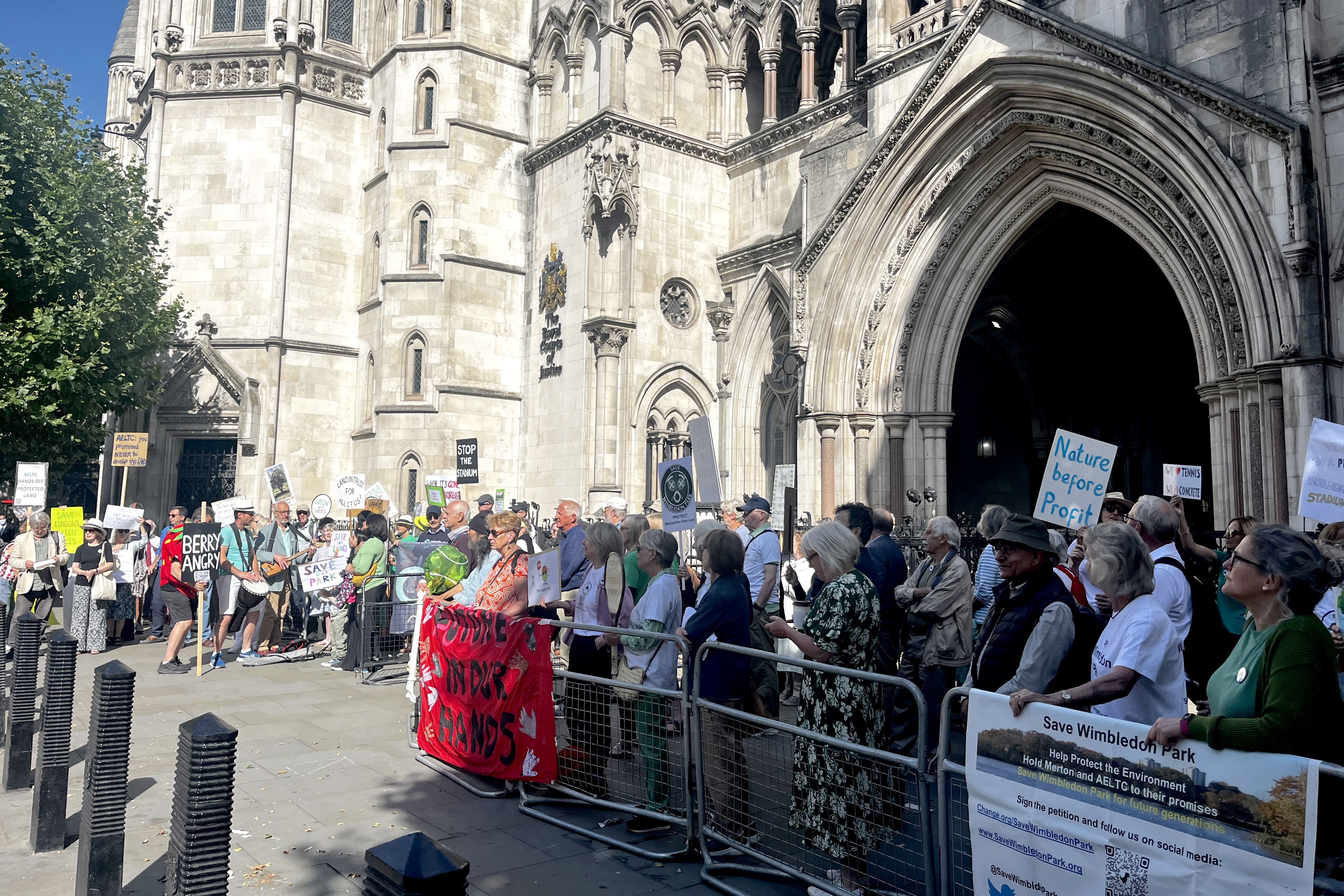 Protesters in support of Save Wimbledon Park outside the Royal Courts of Justice, London, earlier this year (Callum Parke/PA)