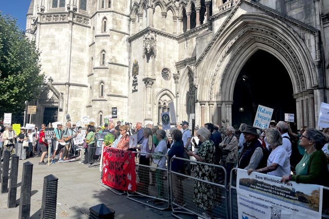 Protesters in support of Save Wimbledon Park outside the Royal Courts of Justice, London, earlier this year (Callum Parke/PA)