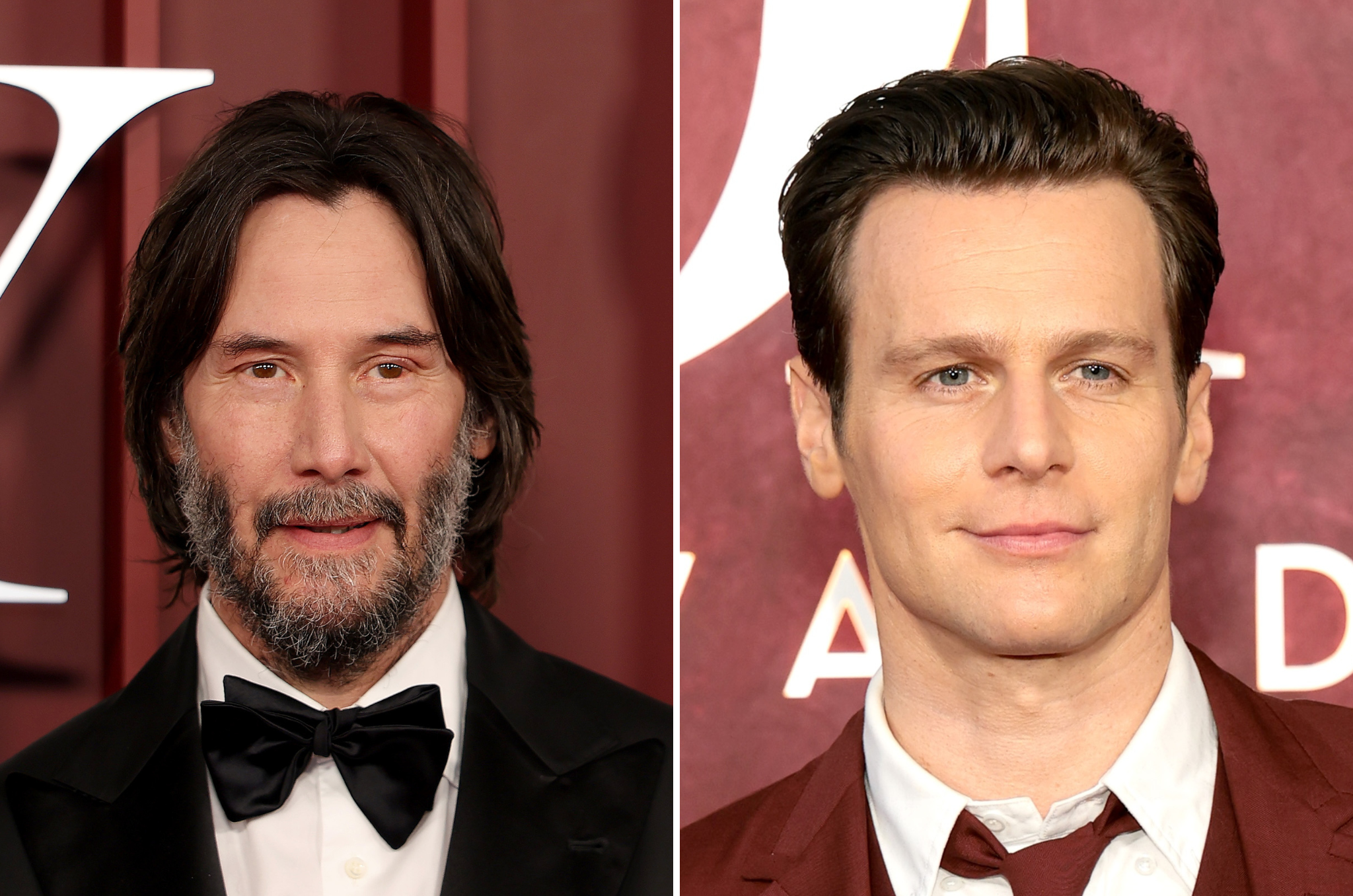 Jonathan Groff (right) famously straddled Keanu Reeves (left) during his 2025 Tony Awards performance