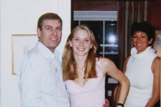 Prince Andrew, Virginia Giuffre, and Ghislaine Maxwell. pictured together in an undated photo. Maxwell dismissed the late Giuffre’s claims of being paid to sleep with the prince in an interview with the Justice Department