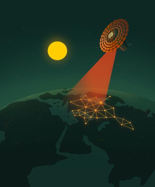 <p>Illustration of space-based solar panels.

</p>