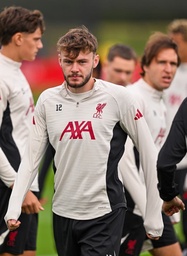 <p>Conor Bradley of Liverpool during a training session this week</p>