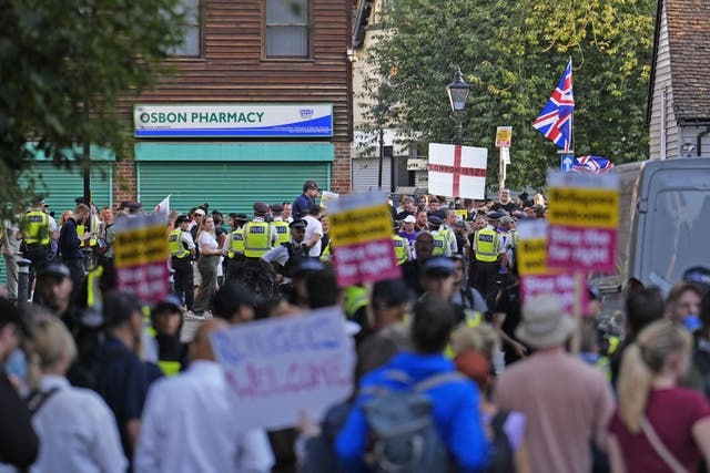 There were demonstrations outside a migrant hotel in south east London on Friday (Jordan Pettitt/PA)