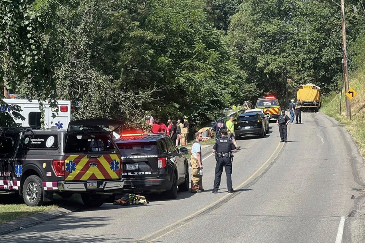 Bus carrying junior high football team crashes near Pittsburgh. 21 people are taken to hospitals