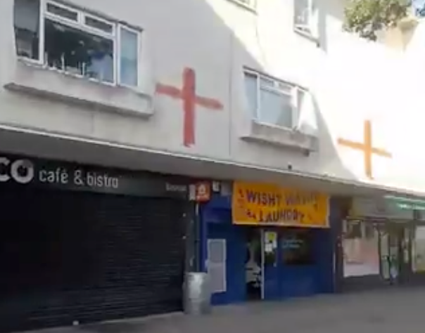 St George’s cross painted on the outside of properties in Basildon.