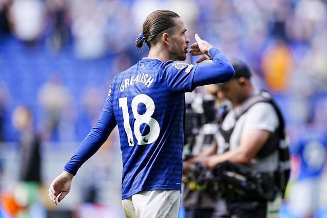 Jack Grealish salutes the Everton fans (Peter Byrne/PA)