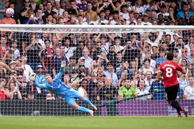 Bruno Fernandes missed a penalty for Manchester United (Adam Davy/PA)