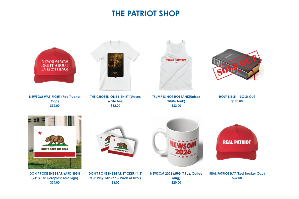 Gavin Newsom has a Trump-trolling merch website. The ‘Bible’ is already ‘sold out’