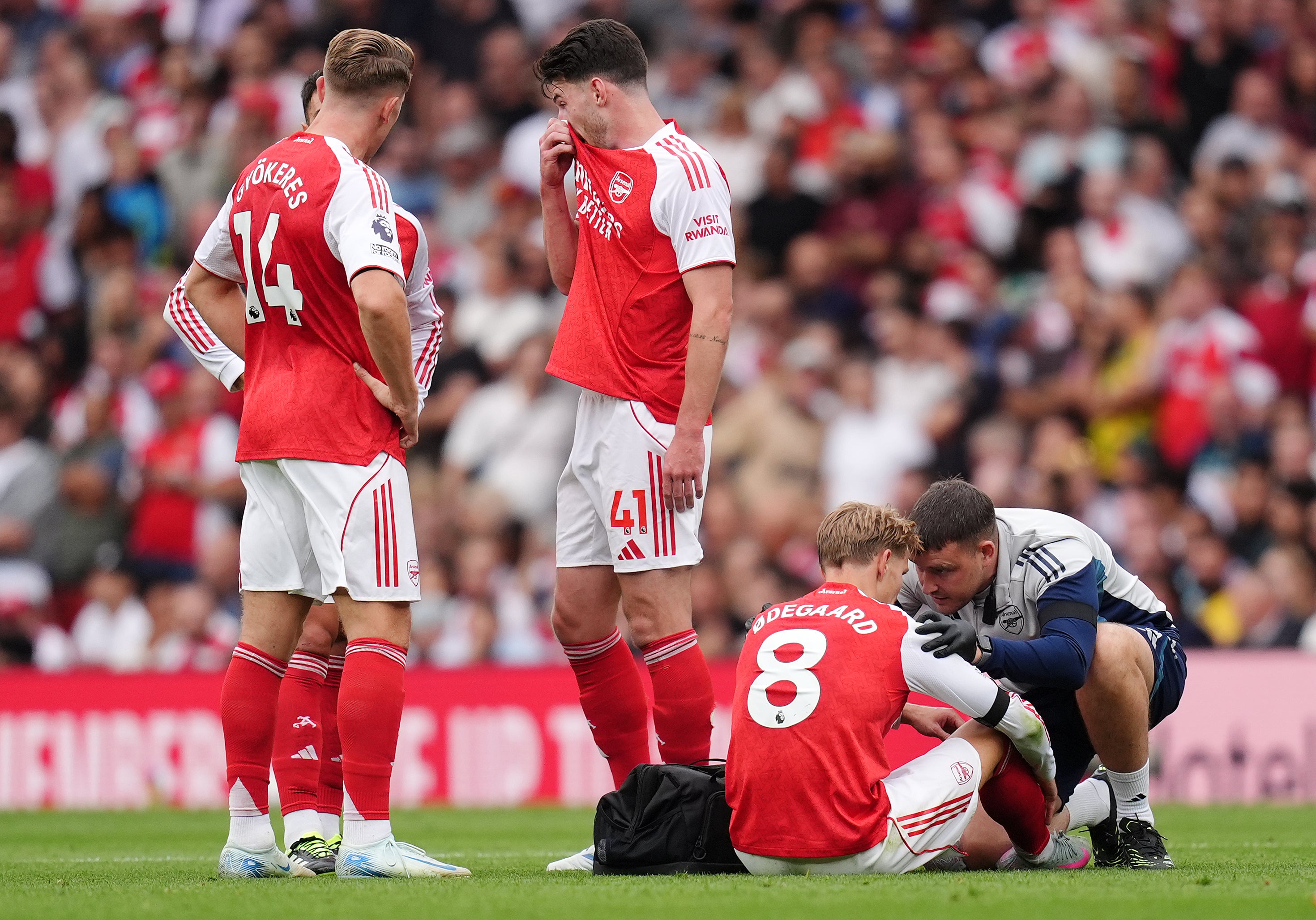 Arsenal captain Martin Odegaard (right) was also injured against Leeds (John Walton/PA)