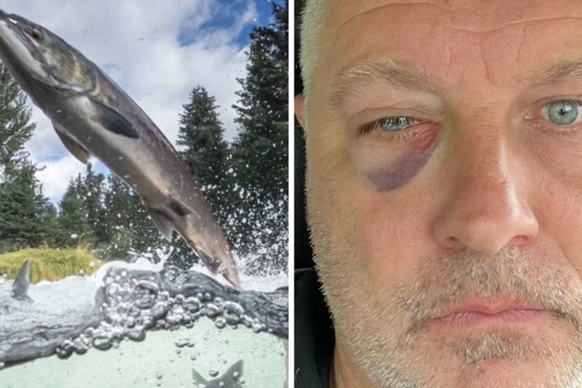 Photographer suffers black eye after he is smacked in face by 15lb salmon fish