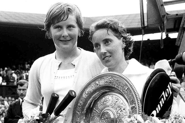Angela Mortimer, right, beat fellow Briton Christine Truman in the 1961 ladies’ singles final (PA)