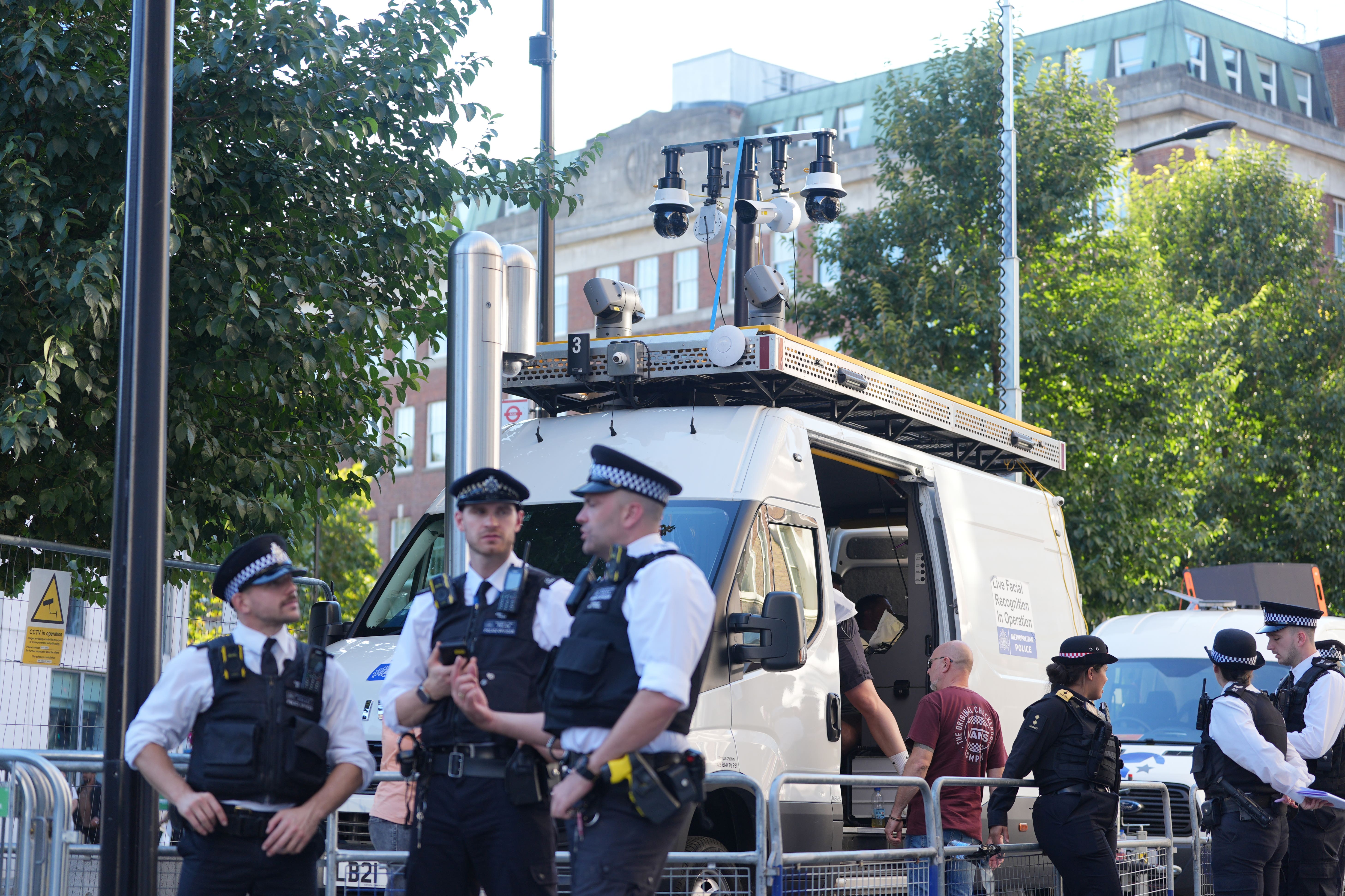 A Metropolitan Police live facial recognition van in position outside Paddington station in London, in place for the Notting Hill Carnival (Yui Mok/PA)