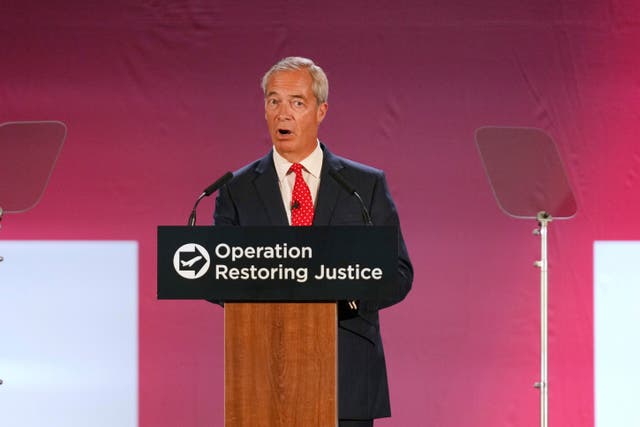 <p>Reform leader Nigel Farage details his asylum plans at Oxford airport on Tuesday</p>