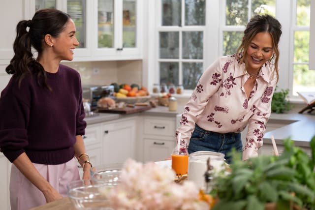 The Duchess of Sussex and Chrissy Teigen in the new season of With Love, Meghan (Jake Rosenberg/Netflix/PA)