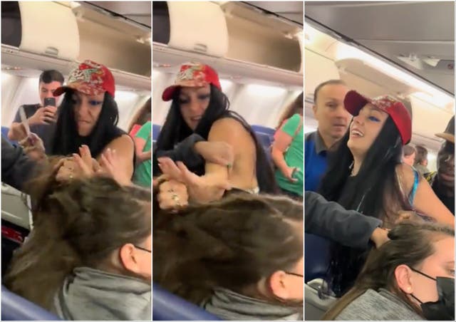 <p>Leanna Perry (in red hat) is being sued by the passenger she targeted in a June 17 brawl over seating aboard a Southwest Airlines flight</p>