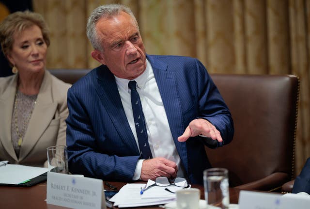 <p>U.S. Secretary of Health and Human Services Robert F. Kennedy Jr. speaks alongside Education Secretary Linda McMahon as President Donald Trump holds a cabinet meeting.</p>