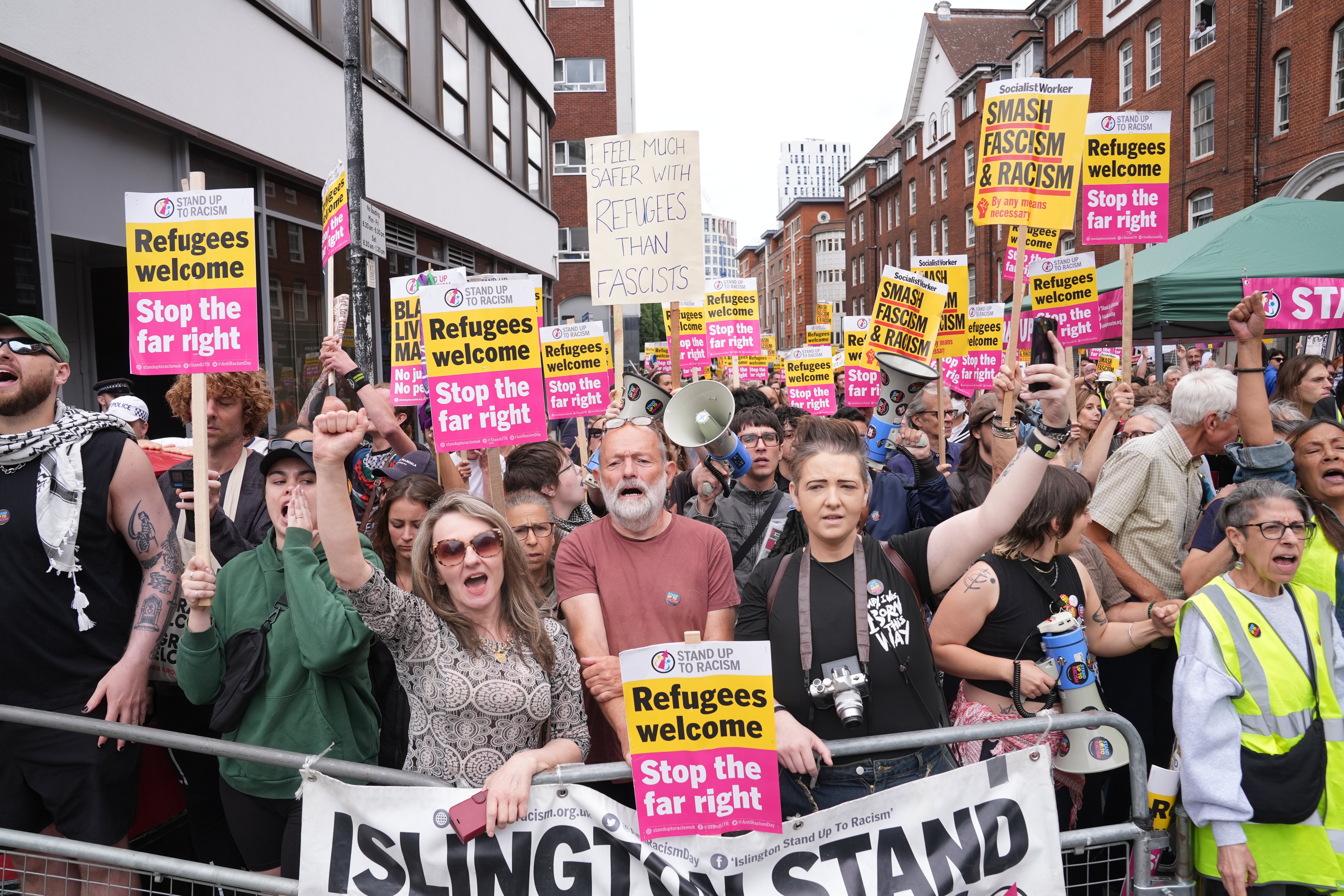 In the beginning of August, protesters gather outside a asylum hotel with a stand up for racism for racism