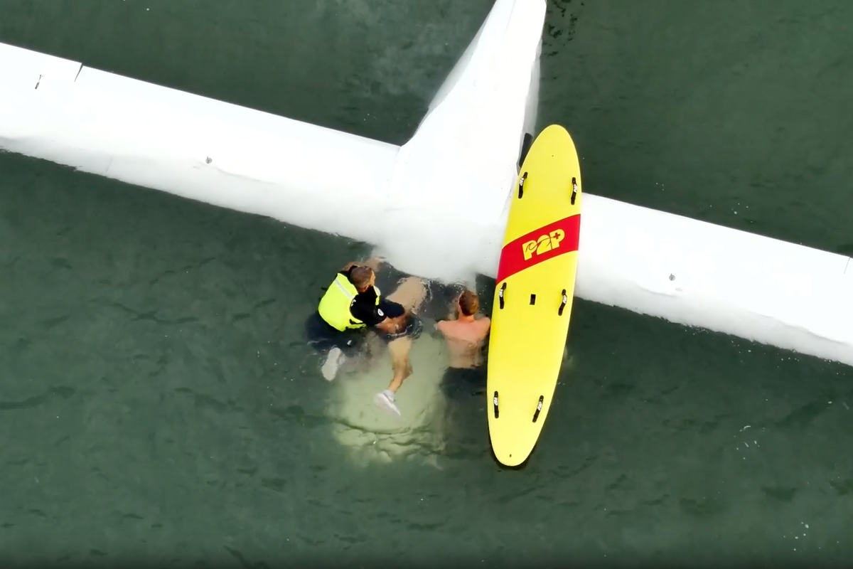 Pilot dragged out of submerged cockpit after crash-landing in ocean to avoid busy beach