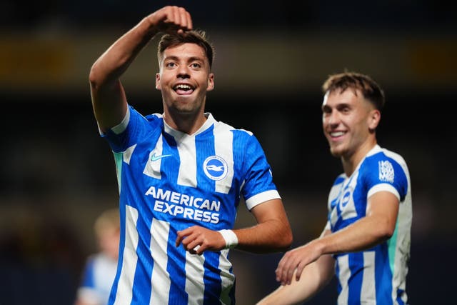 Stefanos Tzimas (left) scored a brace as Brighton beat Oxford (David Davies/PA)