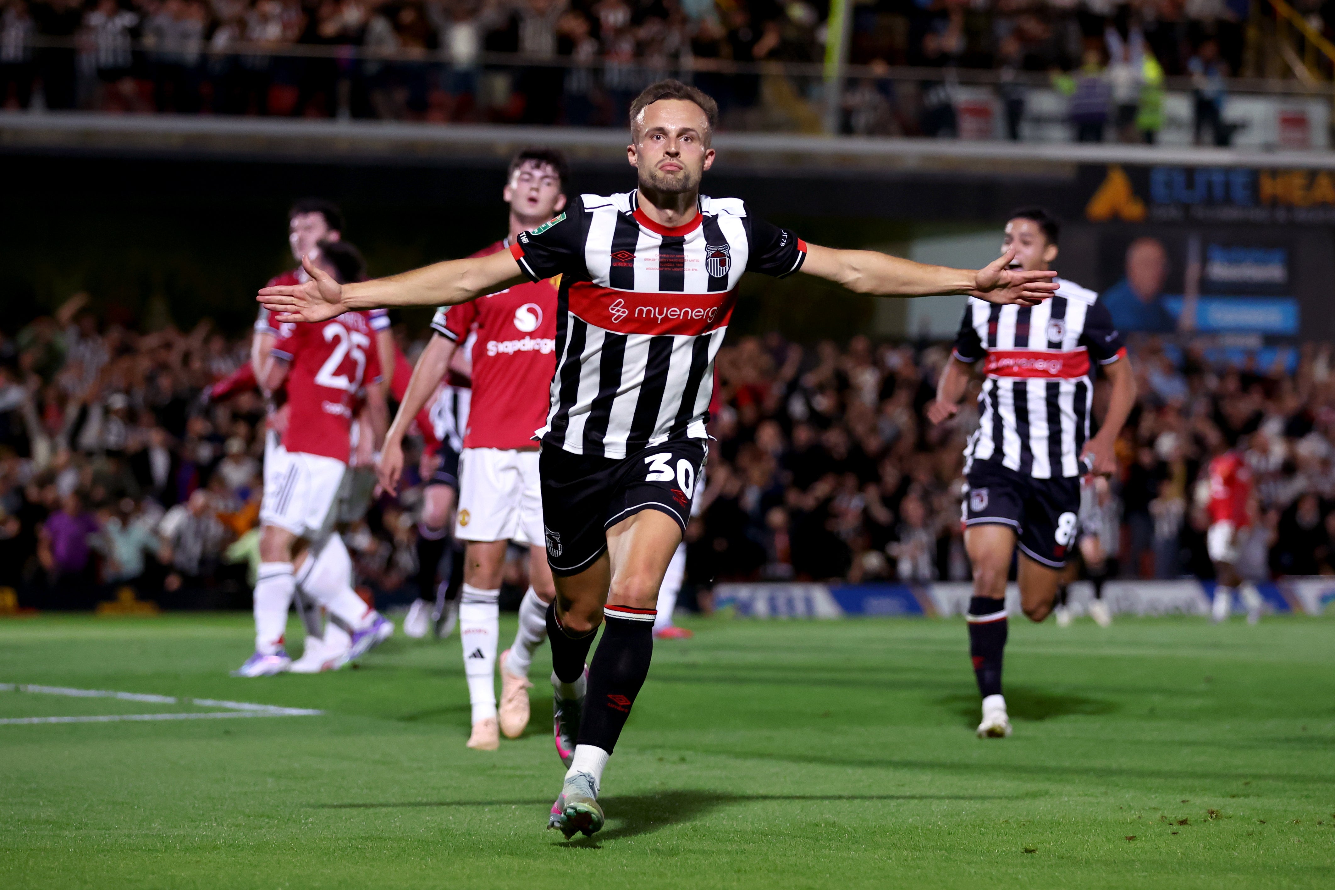 Grimsby’s Charles Vernam netted the opener against Manchester United