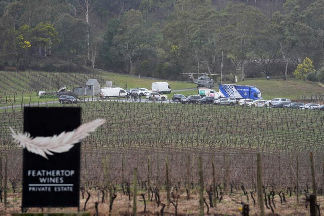 <p>Police command area at Feathertop Winery in Porepunkah in Victoria, Australia, on 27 August 2025</p>