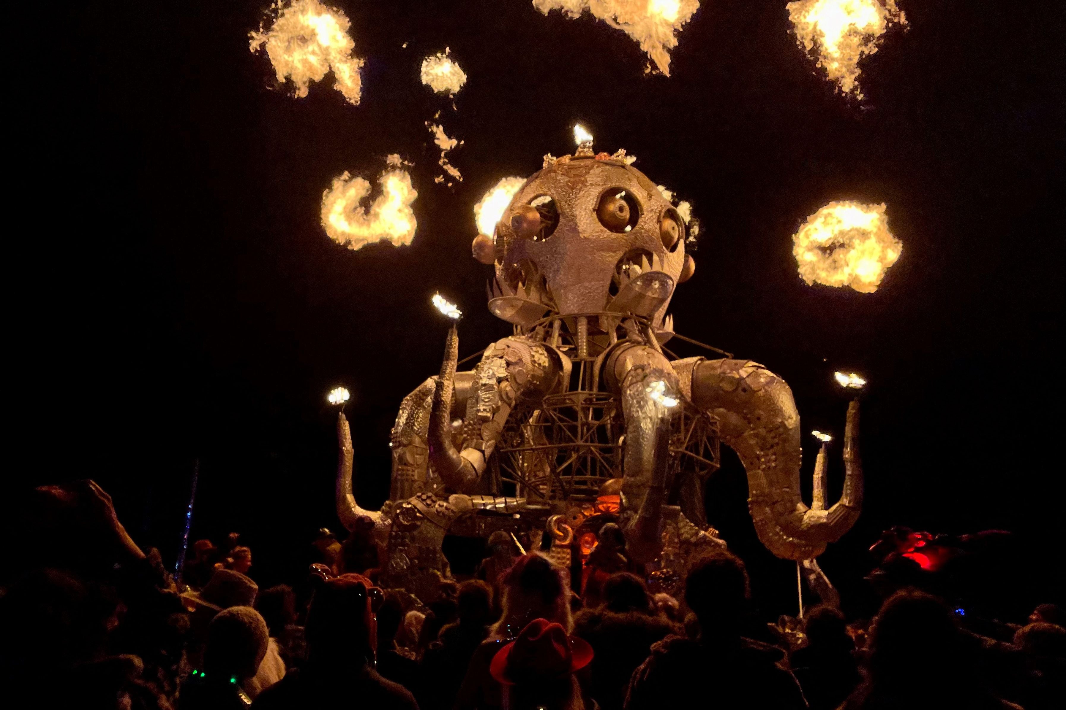 A temporary settlement forms every August in the Black Rock Desert in Nevada during the Burning Man festival