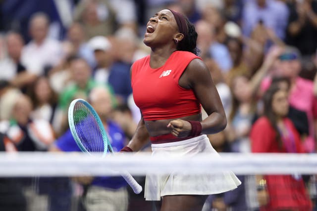 <p>Coco Gauff celebrates after her three-set win over Ajla Tomljanovic</p>