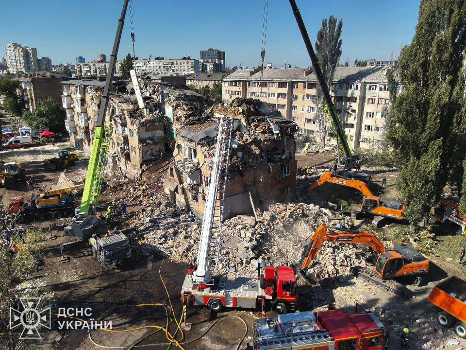 A search and rescue operation in a residential building heavily damaged during the Russian attack on Kyiv