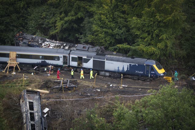 A train derailment in August 2020 claimed three lives (Jane Barlow/PA)
