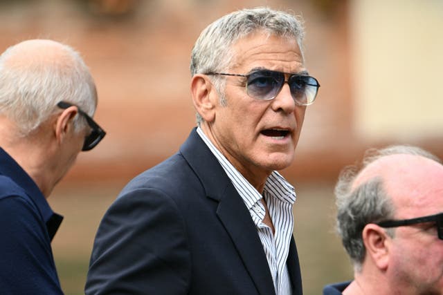 <p>George Clooney arrives at the Excelsior pier during the 82nd Venice International Film Festival at Venice Lido, on August 27, 2025</p>