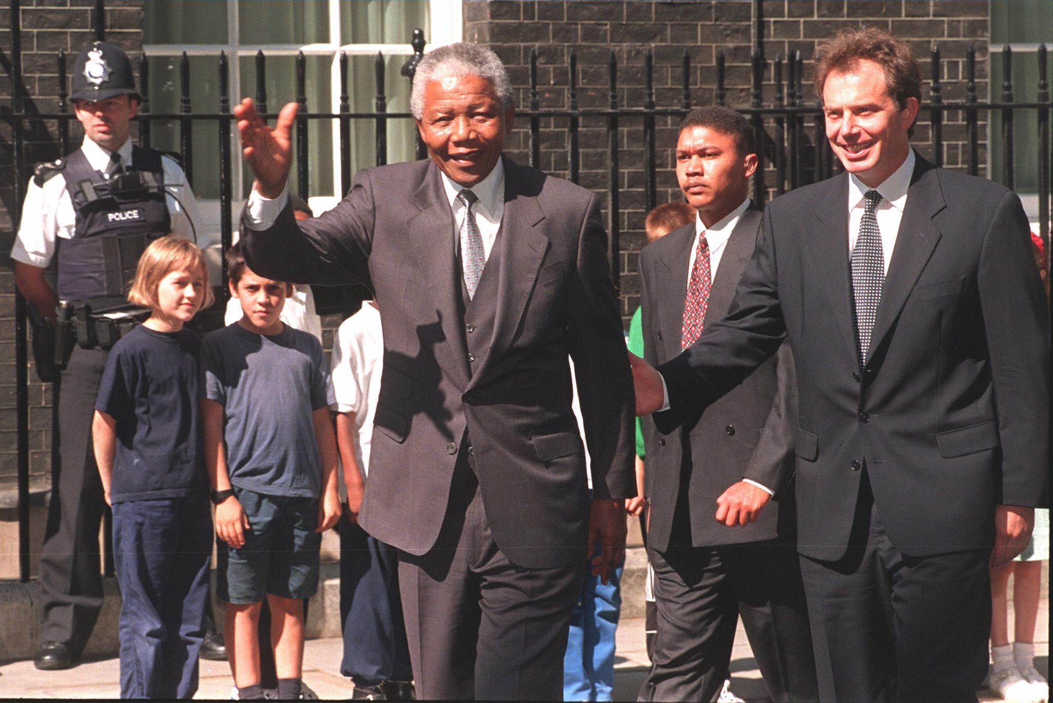 Power players: Tony Blair accompanies Nelson Mandela outside No 10