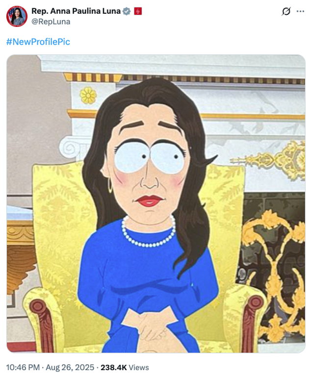 <p>Florida Republican Rep. Anna Paulina Luna used a photo of her cartoon depiction on South Park after the show made fun of her as a social media post. </p>