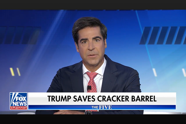 <p>Fox News host Jesse Watters said President Donald Trump shouldn't get 'credit' for Cracker Barrel logo change, prompting his colleague to advise him ‘to go easy on Trump'</p>