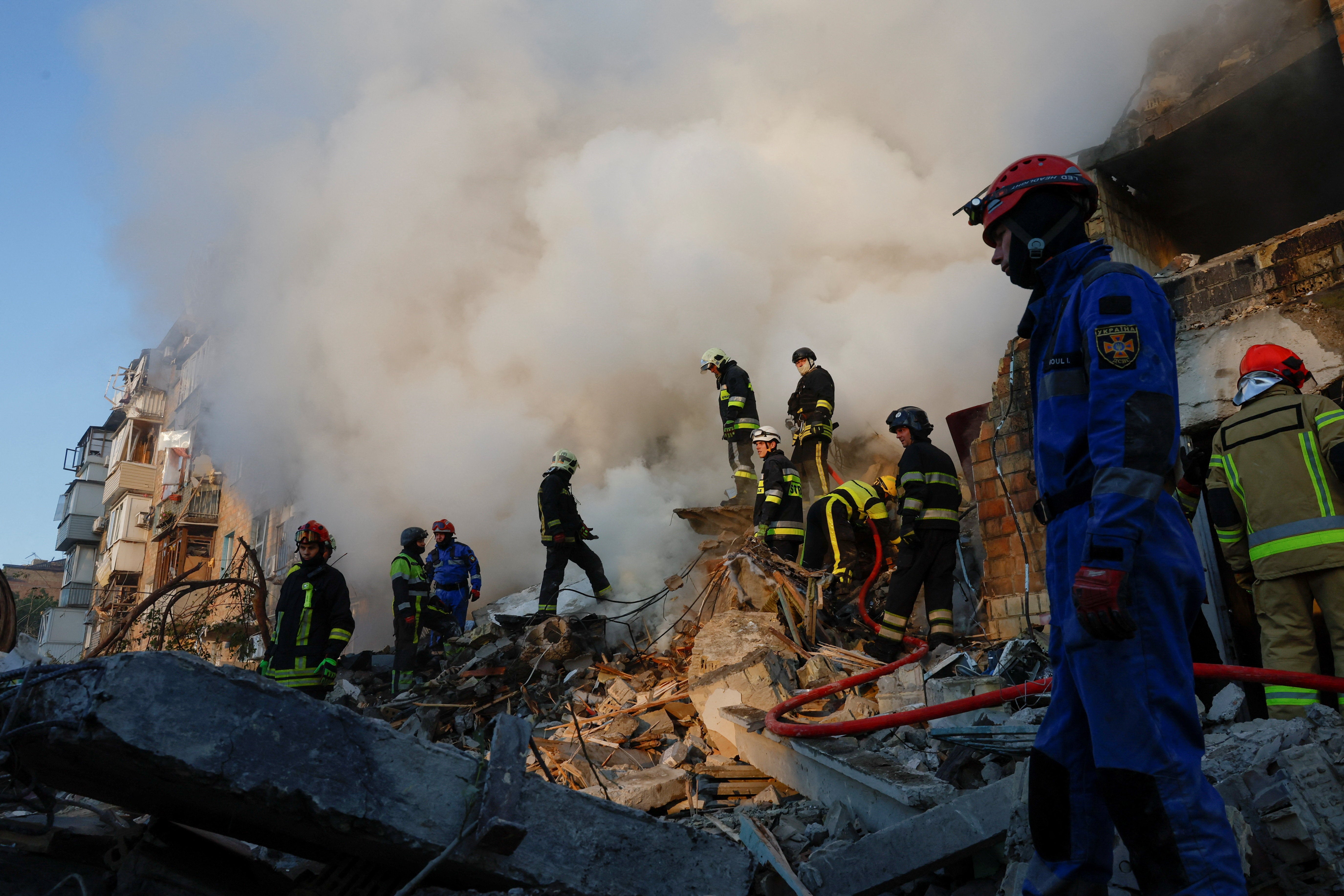 Rescuers working in Kyiv