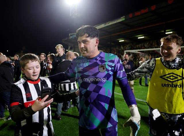 <p>Man Utd fan and Grimsby goalkeeper Christy Pym joked that he was 'half-fuming' after knocking the Premier League team out of the Carabao Cup</p>