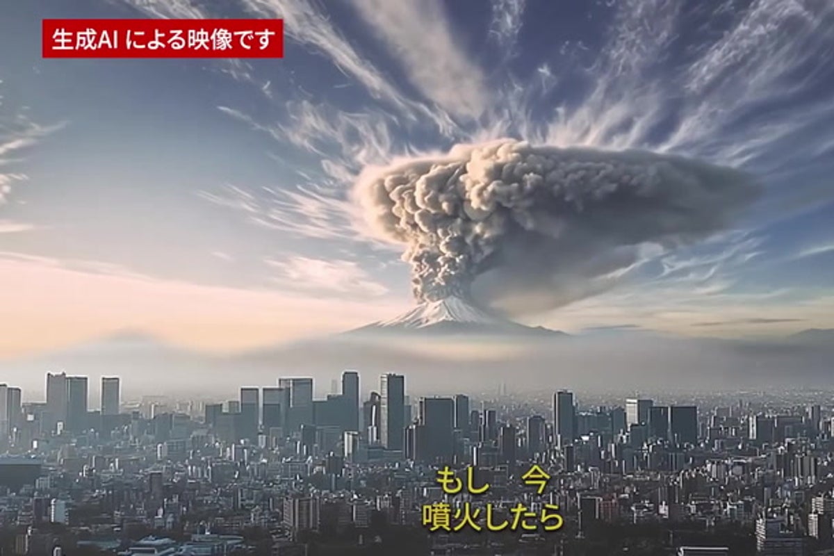 Mount Fuji violently erupts in AI-generated simulation video