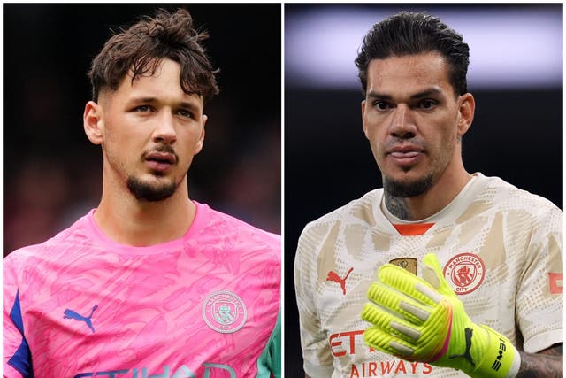 James Trafford and Ederson are battling to be Man City’s number one goalkeeper (PA)