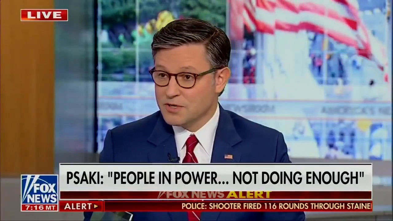 <p>Speaker Mike Johnson says cause of mass shootings is 'the human heart'.</p>