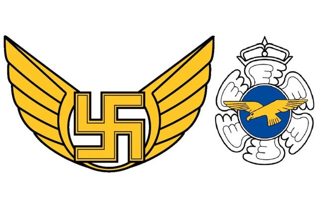 <p>The old emblem for the Finnish Air Force Command featured a swastika</p>