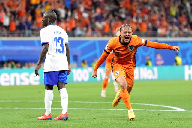 Xavi Simons celebrates for the Netherlands (Adam Davy/PA)