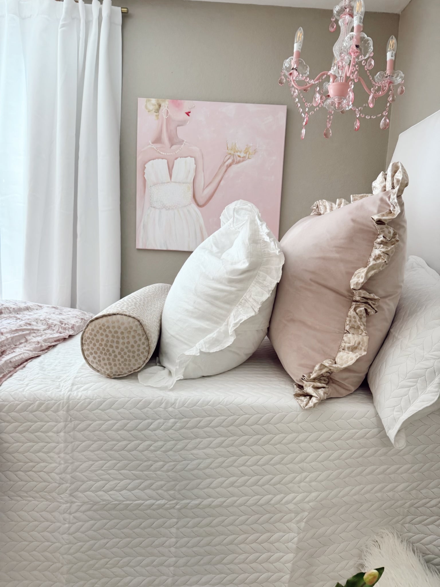Dorm renovations include new bedding, matching rugs, vanity tables, and more